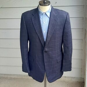 HICKEY FREEMAN Madison Dark‎ Grey Plaid Worsted Wool Mens 42 R Sport Coat Blazer